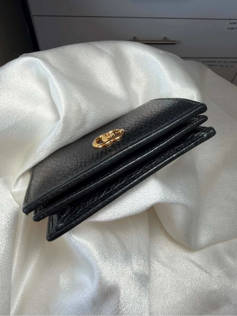 100% Authentic Gucci Black Leather GG Marmont Card Case with Gold Hardware
